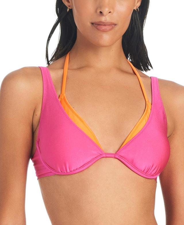 Sanctuary Womens Twice As Nice Double Layered Underwire Bikini Top - Shimmer Neon Hibiscus/ Product Image