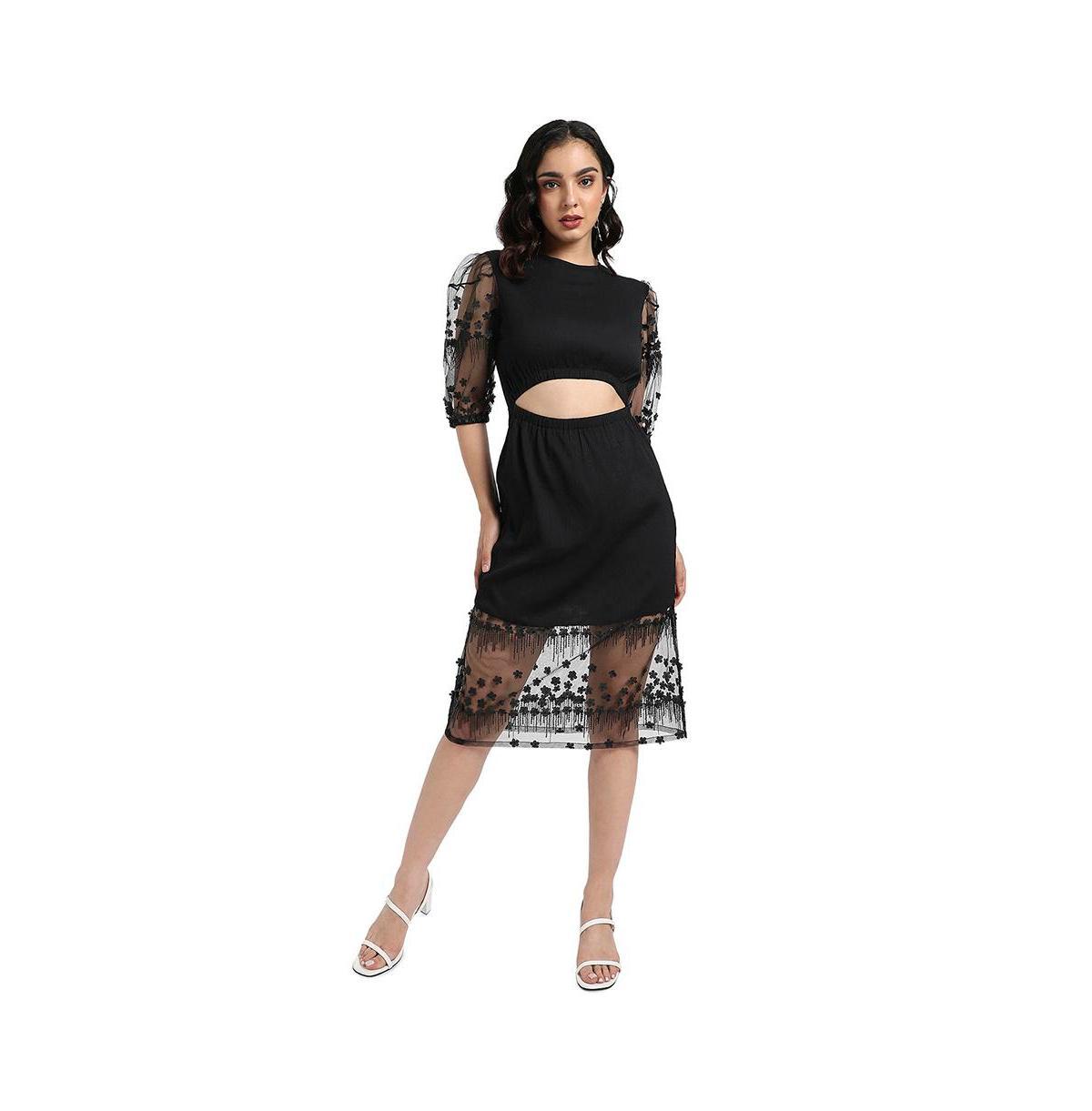 Campus Sutra Womens Black Self-Design Dress With Cutout Detail Product Image