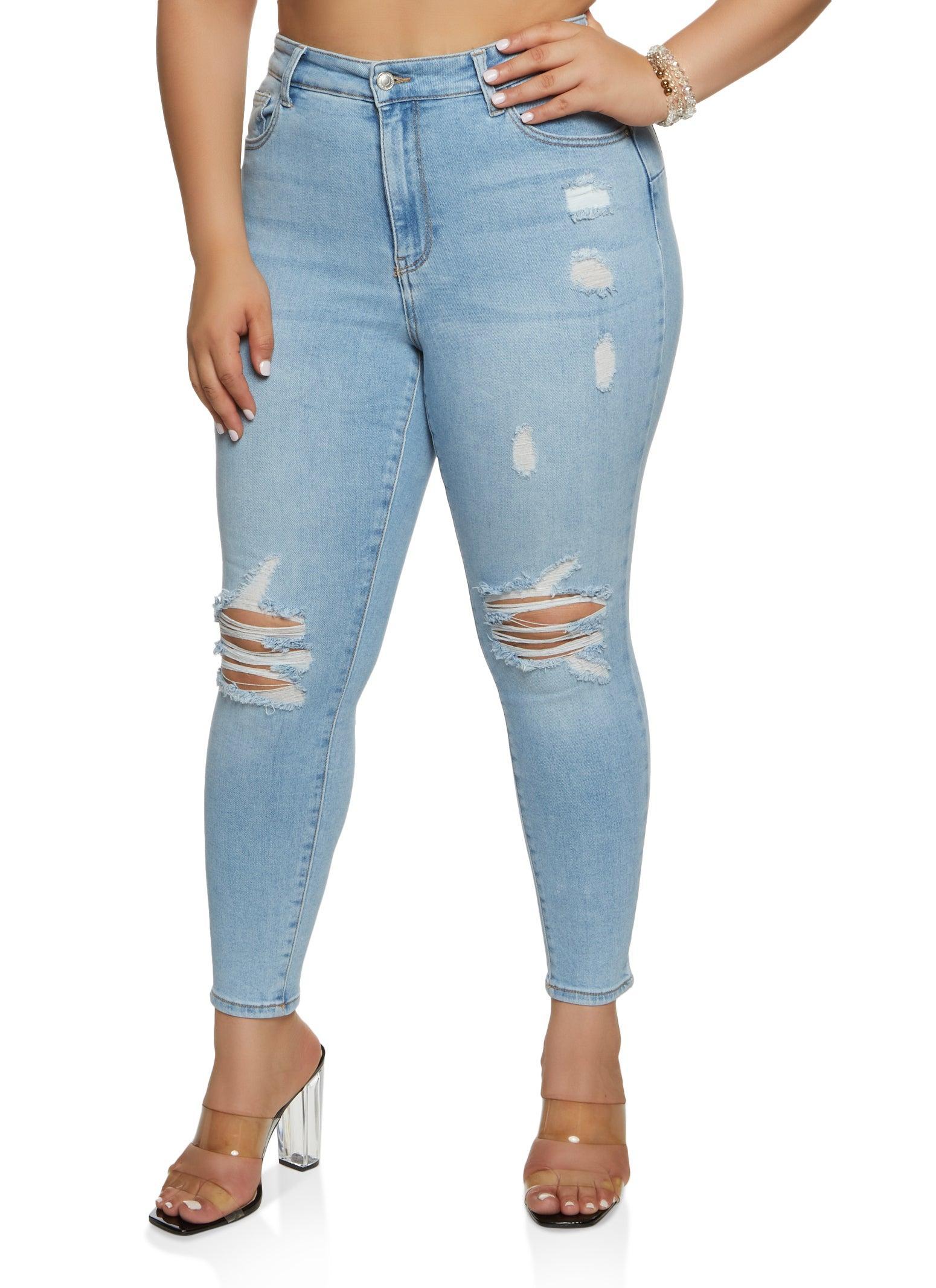 Womens Plus Size WAX Distressed High Waisted Skinny Jeans Product Image