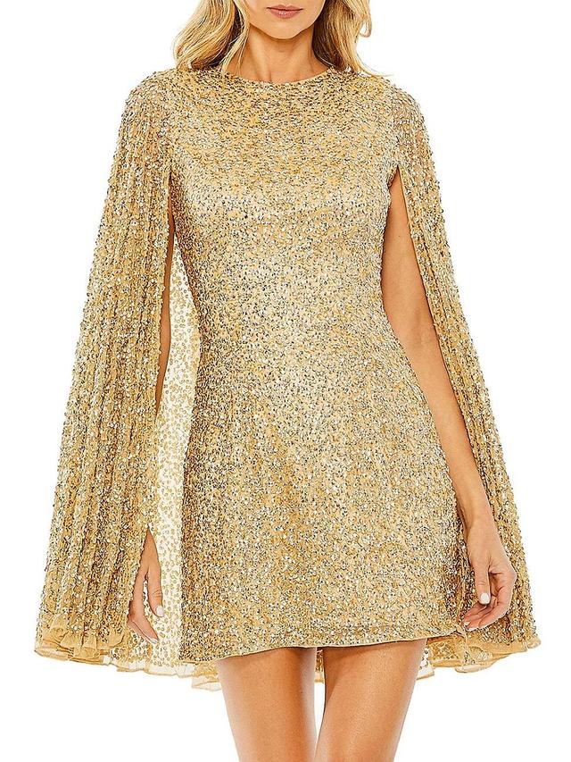 Ieena for Mac Duggal Sequin Capelet Sleeve Cocktail Minidress Product Image