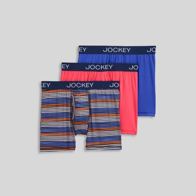 Jockey Generation Mens Striped Microfiber Stretch Boxer Briefs 3pk - Blue/Orange/Coral Red Product Image