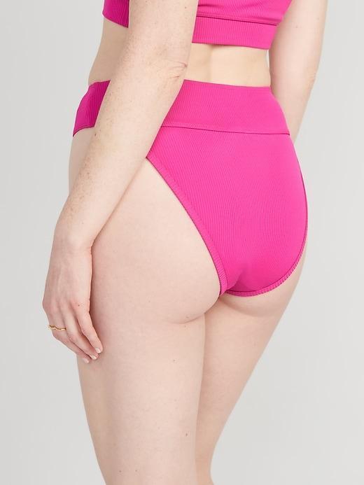 High-Waisted Ribbed French-Cut Bikini Swim Bottoms Product Image