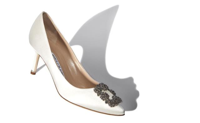 HANGISI 70 White Satin Jewel Buckle Pumps Product Image