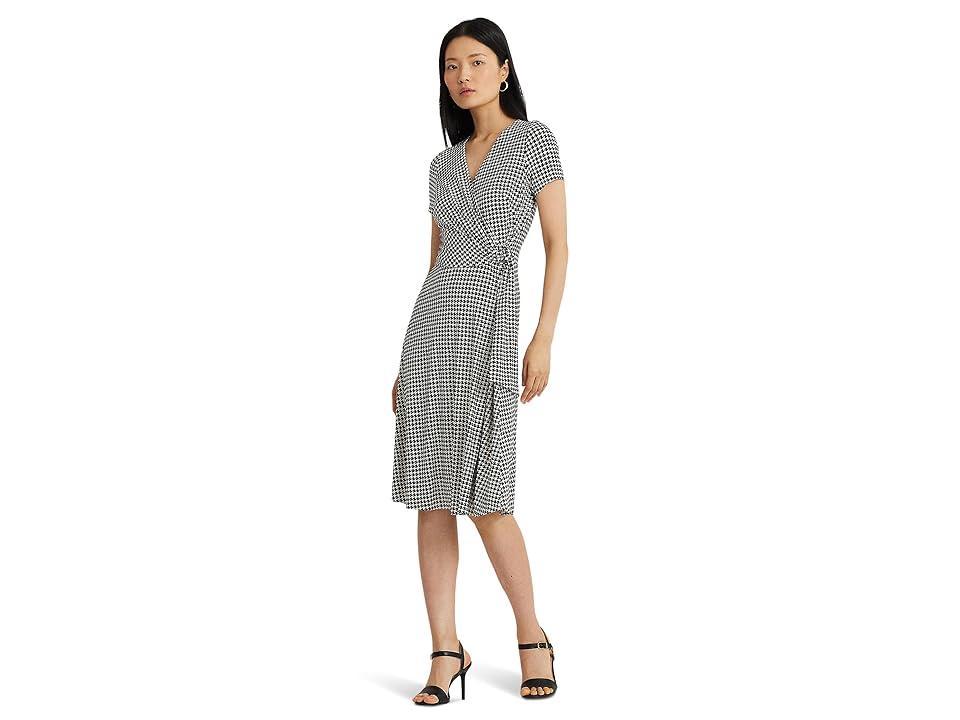 LAUREN Ralph Lauren Houndstooth Jersey Surplice Dress (Cream/Black) Women's Dress Product Image