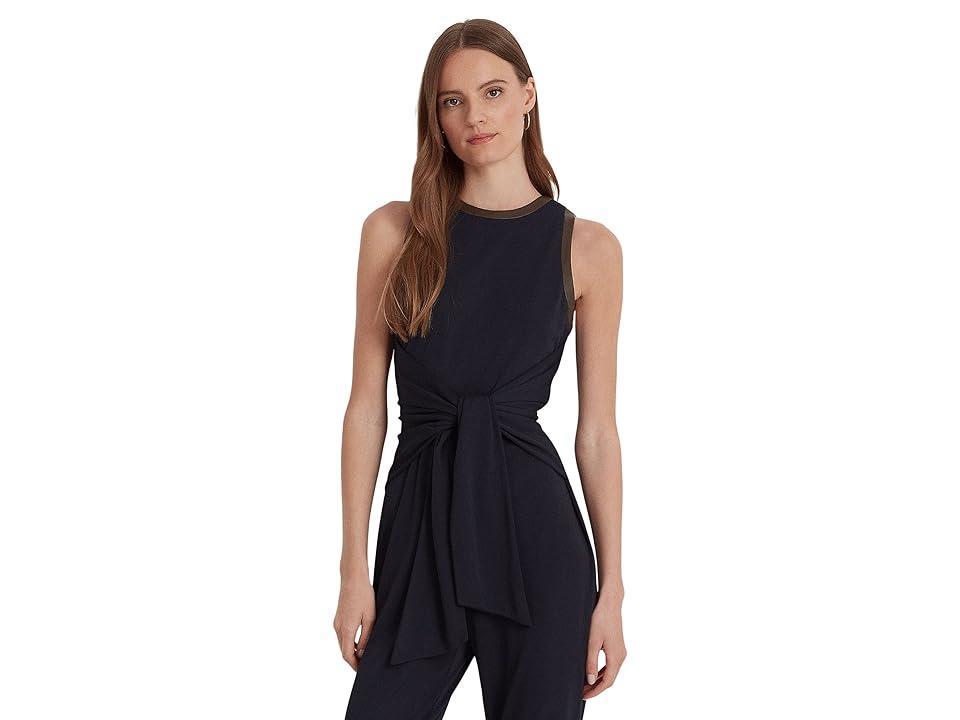 LAUREN Ralph Lauren Tie-Front Jersey Sleeveless Jumpsuit (Lauren Navy) Women's Jumpsuit & Rompers One Piece Product Image