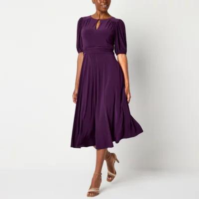 Jessica Howard Womens Short Sleeve Midi Fit + Flare Dress Product Image