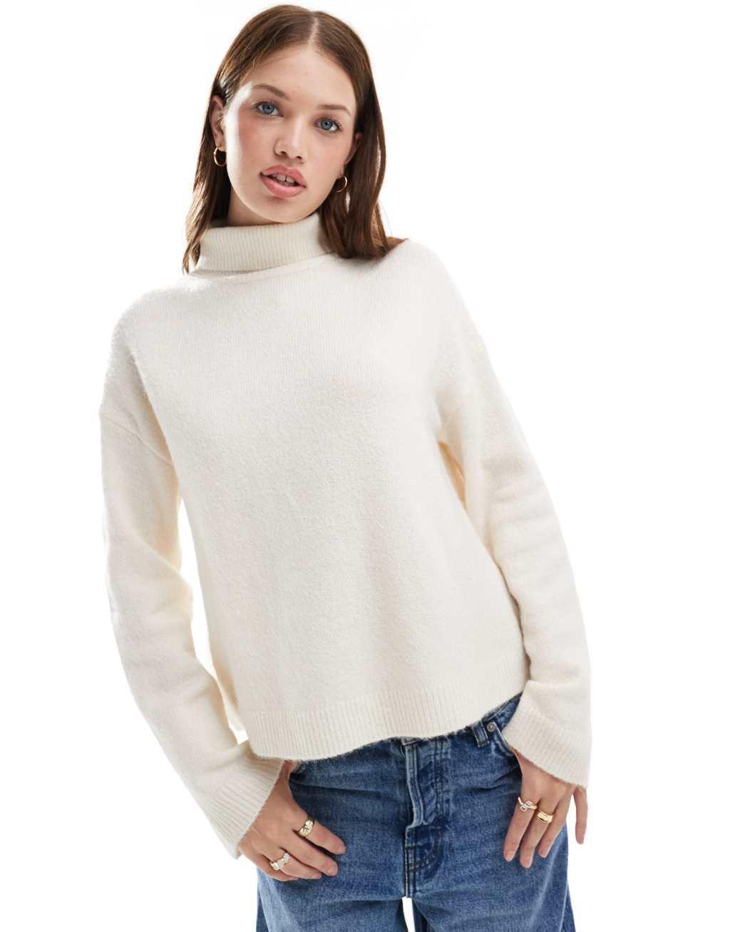 ASOS DESIGN knitted high neck sweater in cream product image