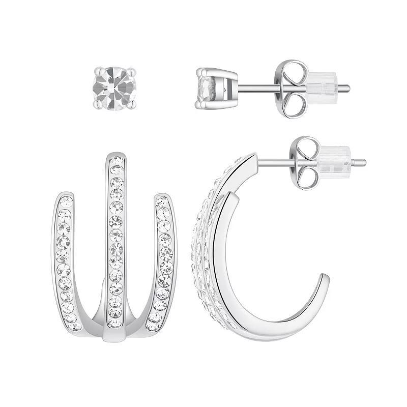 Chrystina Crystal Stud & Post Hoop Earring Duo Set, Womens, White Product Image