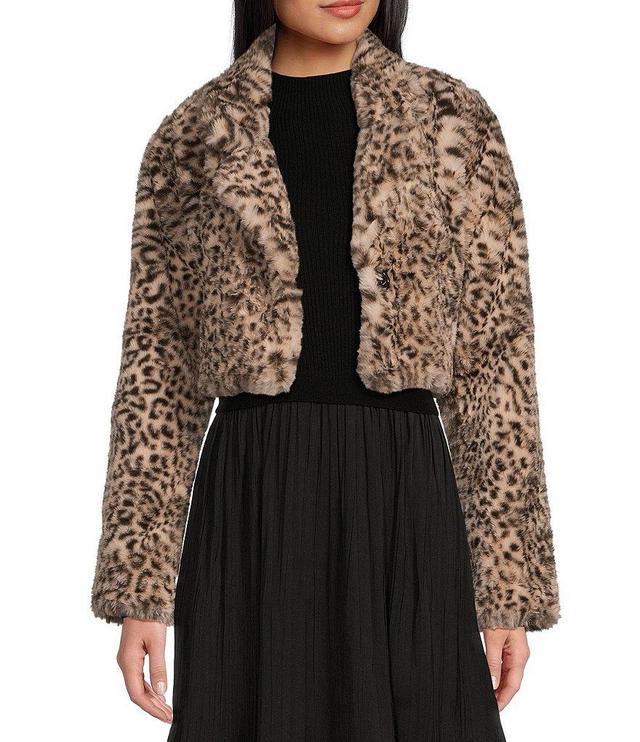 I.N San Francisco Long Sleeve Faux Fur Leopard Print Shrug Product Image