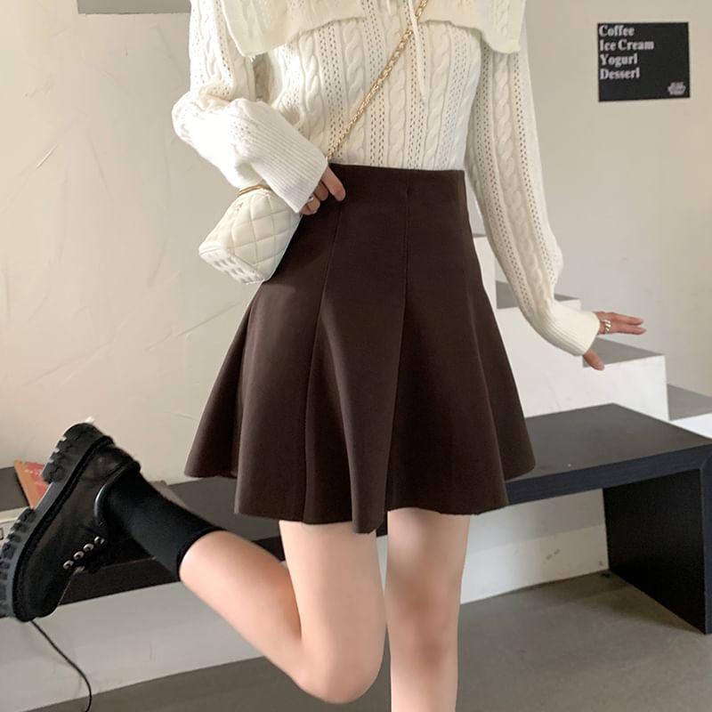 High Rise Plain Mini A-Line Skirt Product Image