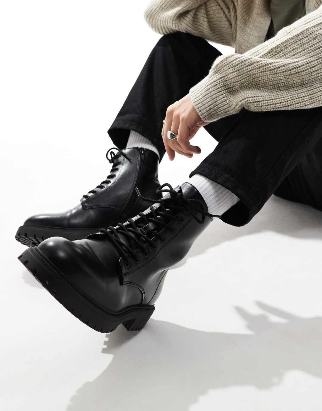 Pull&Bear lace up boot in black  Product Image