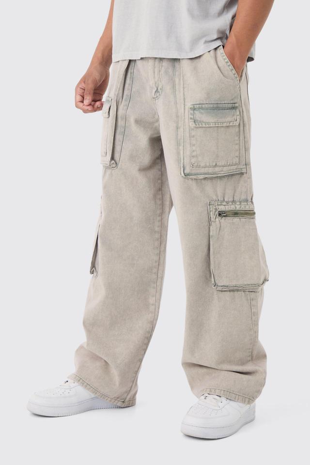 Elasticated Waist Washed Extreme Baggy Cargo Pants | boohooMAN USA Product Image