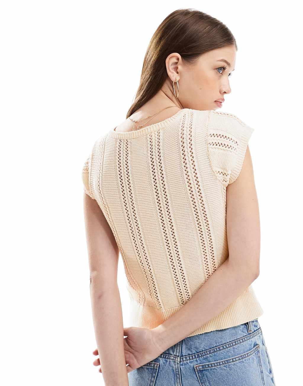 ASOS DESIGN knit cap sleeve cardigan in cream Product Image