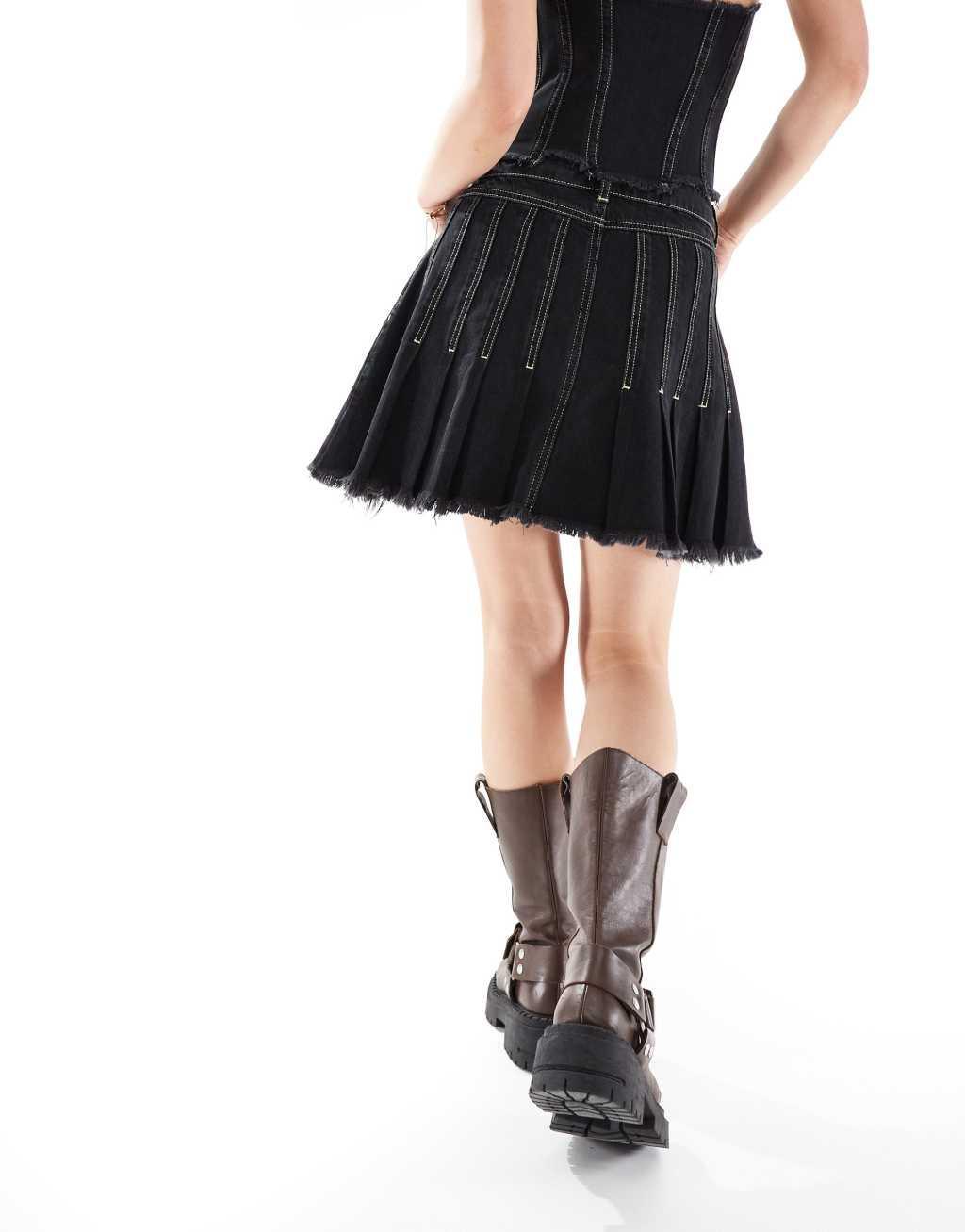 COLLUSION asymmetric denim contrast seam festival skirt in black - part of a set	 Product Image