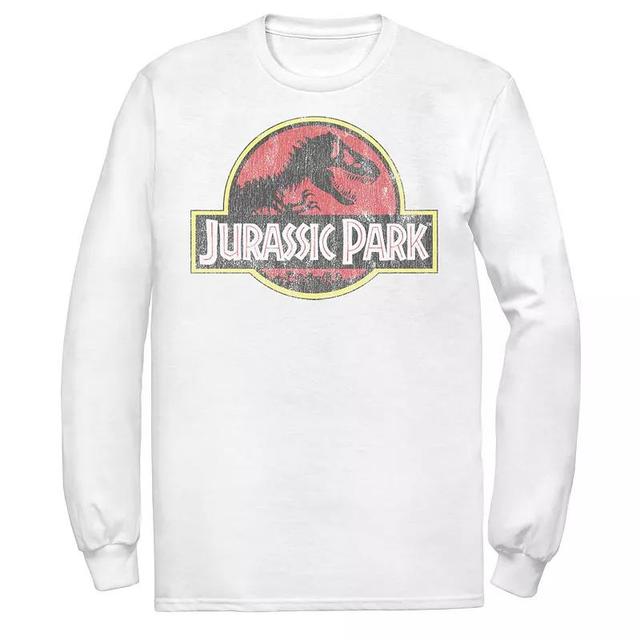 Mens Jurassic Park Distressed Original Park Logo Long Sleeve Graphic Tee Athletic Grey Product Image