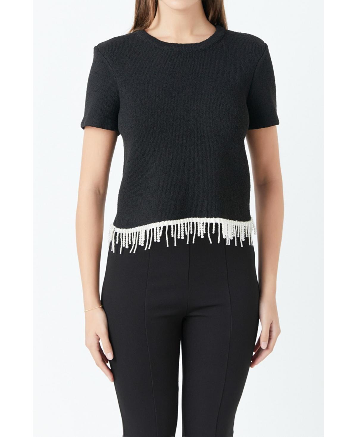 Womens Pearl Trim Knit Top Product Image