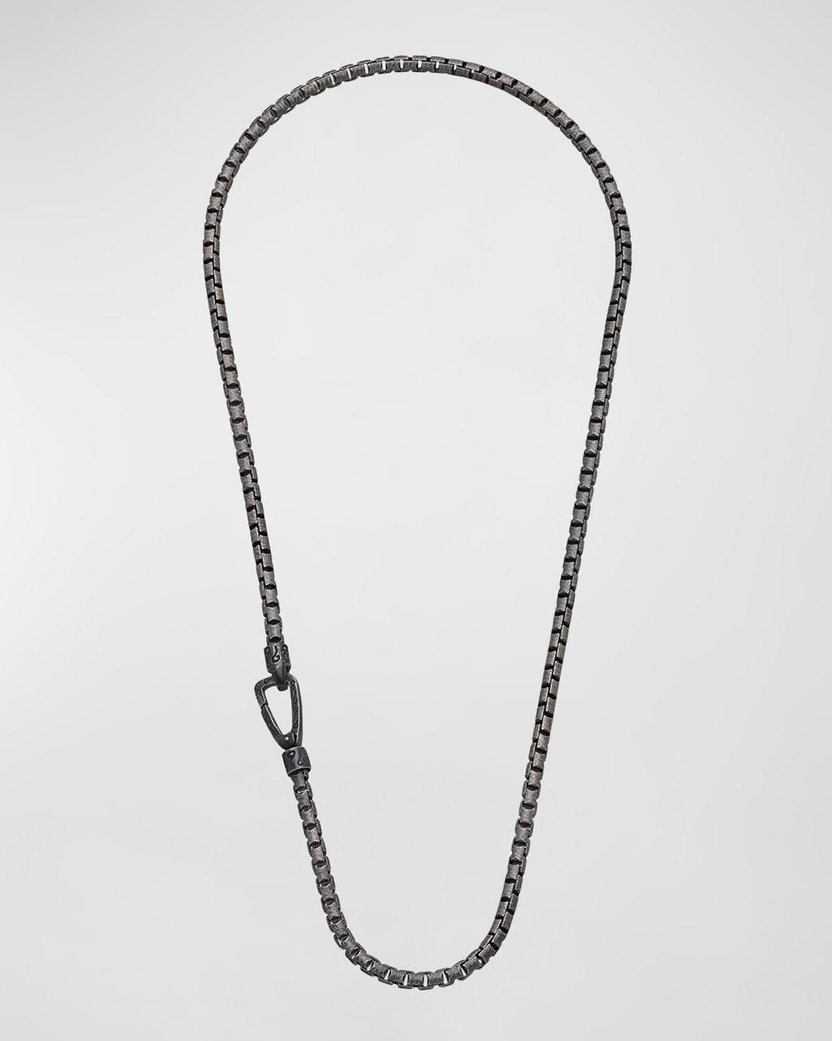 Mens Ulysses Etched Box Chain Necklace in Silver, 57mm Product Image