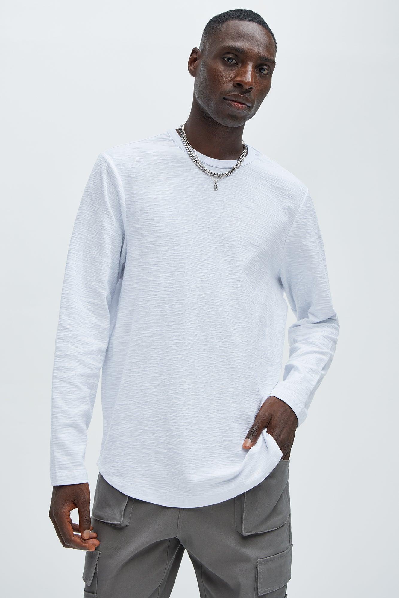 Asher Slub Texture Scallop Long Sleeve Tee - White Product Image