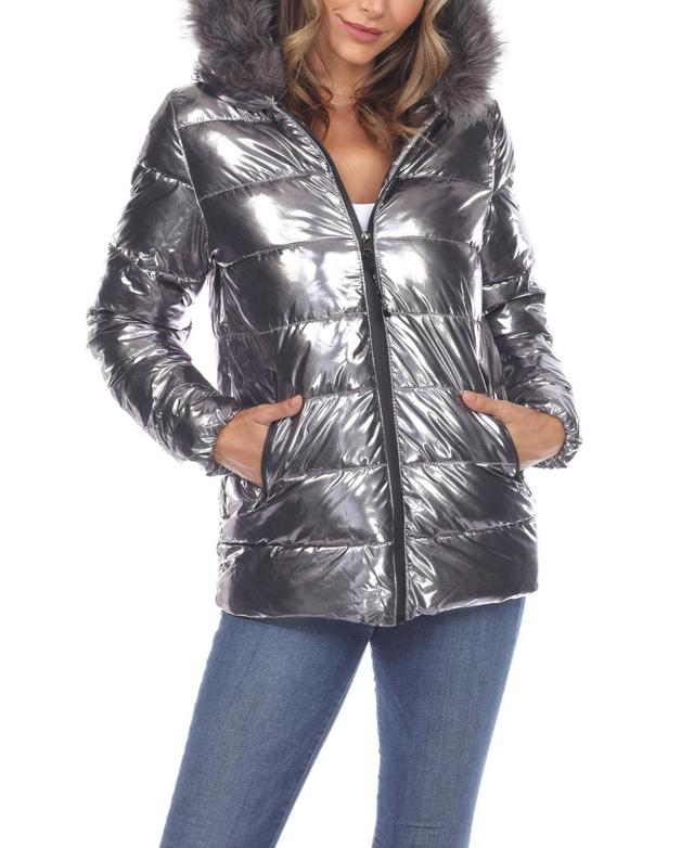 Womens Metallic Puffer Coat With Hoodie Product Image