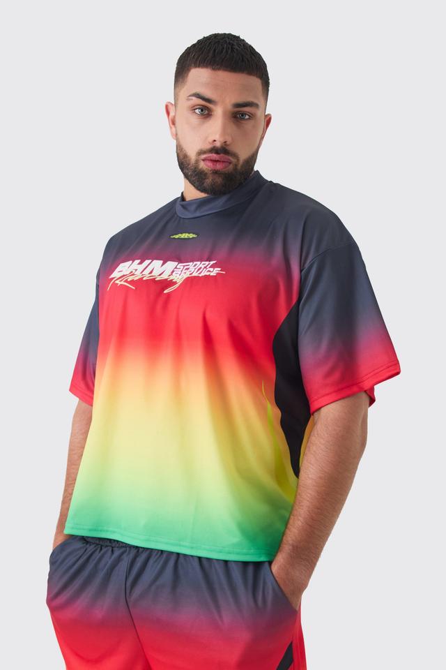 Plus Oversized Boxy Mesh Applique Ombre Printed T-shirt | boohooMAN USA Product Image