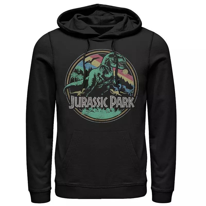 Mens Jurassic Park T-Rex Distressed Retro Logo Hoodie Dark Grey Product Image