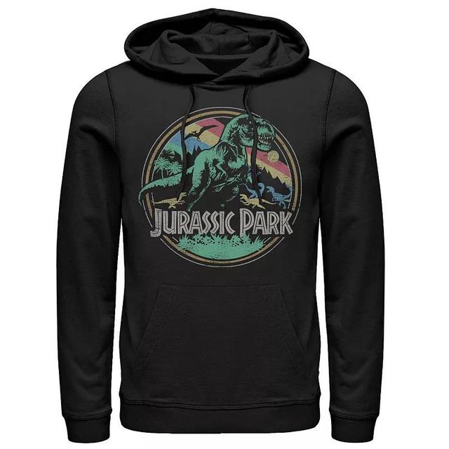 Mens Jurassic Park T-Rex Distressed Retro Logo Hoodie Grey Heather Product Image