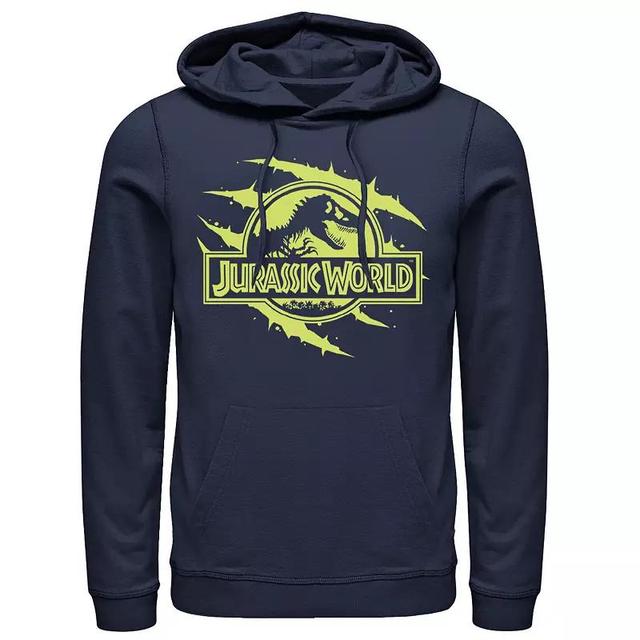 Mens Jurassic World Neon Slash T-Rex Fossil Logo Graphic Pullover Hoodie Product Image