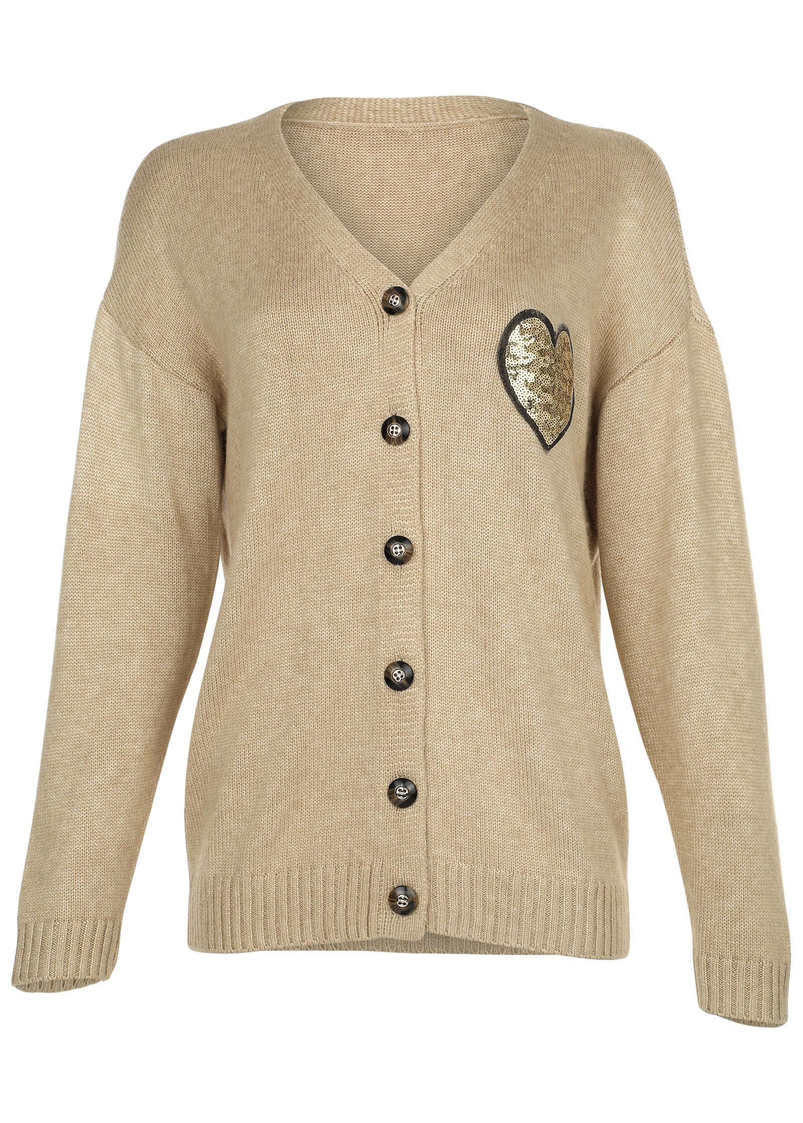 Sequin Heart Cardigan - Oatmeal Multi product image