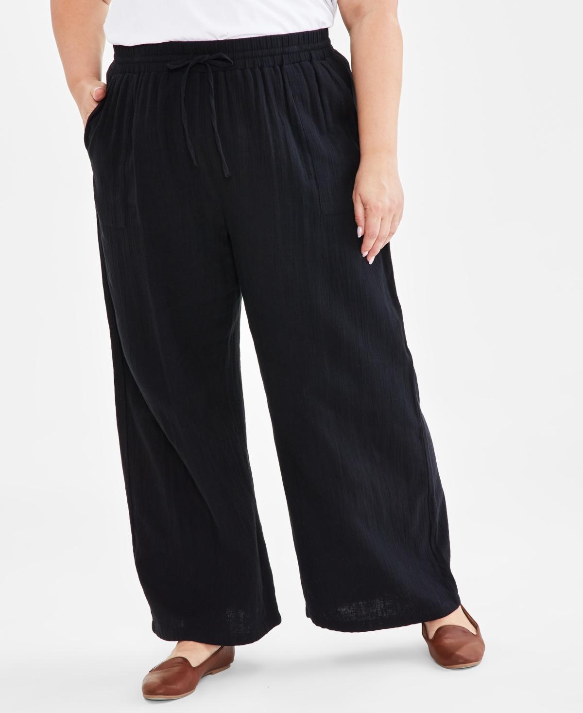 Style & Co Plus Size Gauze Wide-Leg Pull-On Pants, Created for Macys Product Image