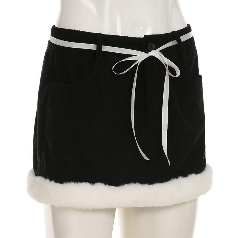 Low Rise Fluffy Trim Mini Pencil Skirt Product Image