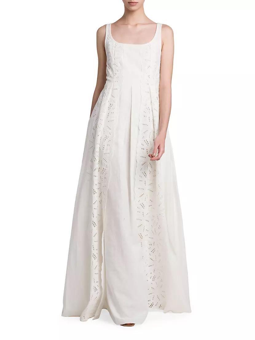 Linen-Blend Eyelet A-Line Gown Product Image