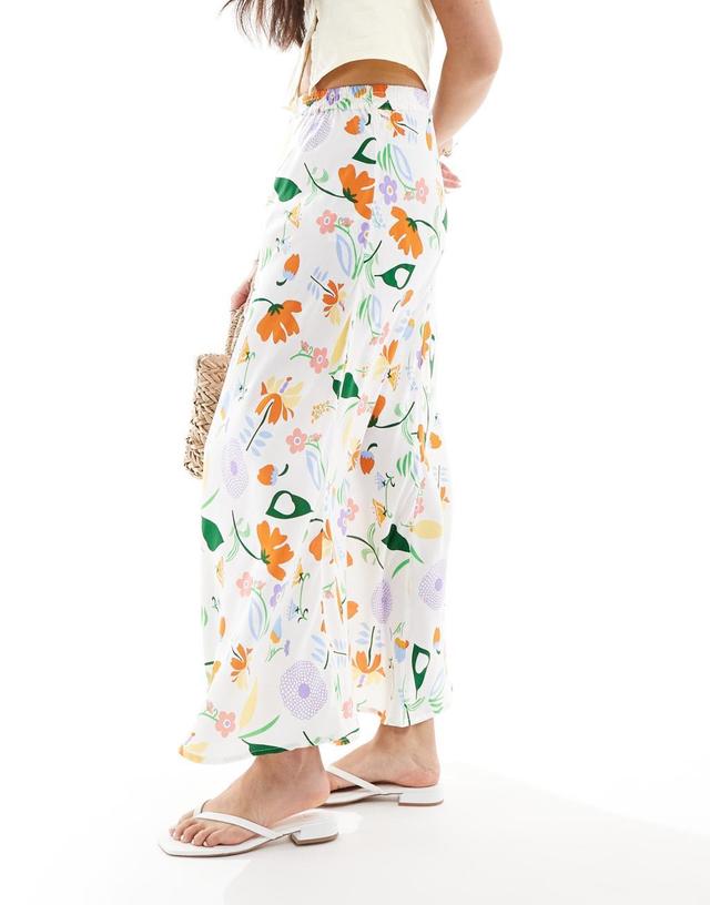 ONLY floral print maxi skirt in white  Product Image