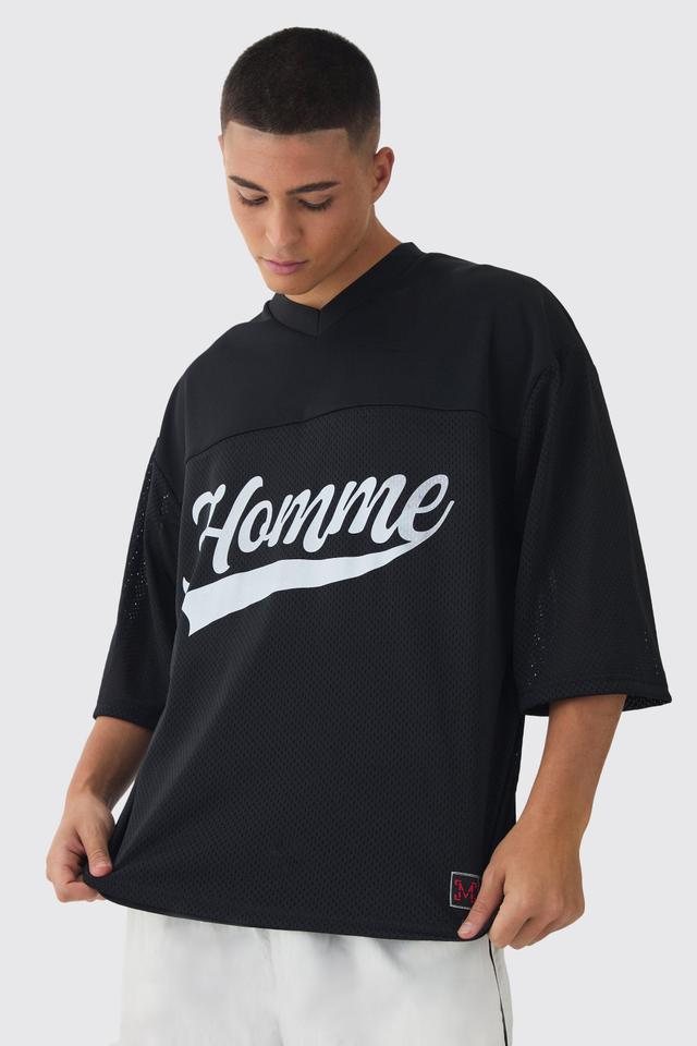 Oversized Homme Heavyweight Mesh Hockey Top | boohooMAN USA Product Image