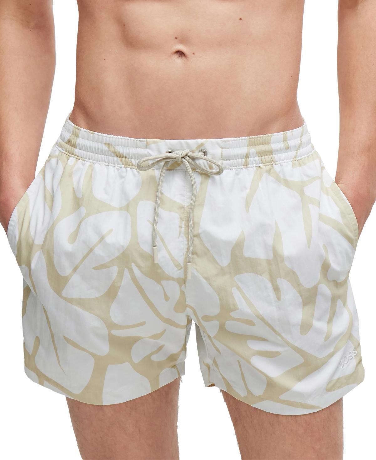 Quick-dry Swim Shorts With Seasonal Pattern In White Product Image