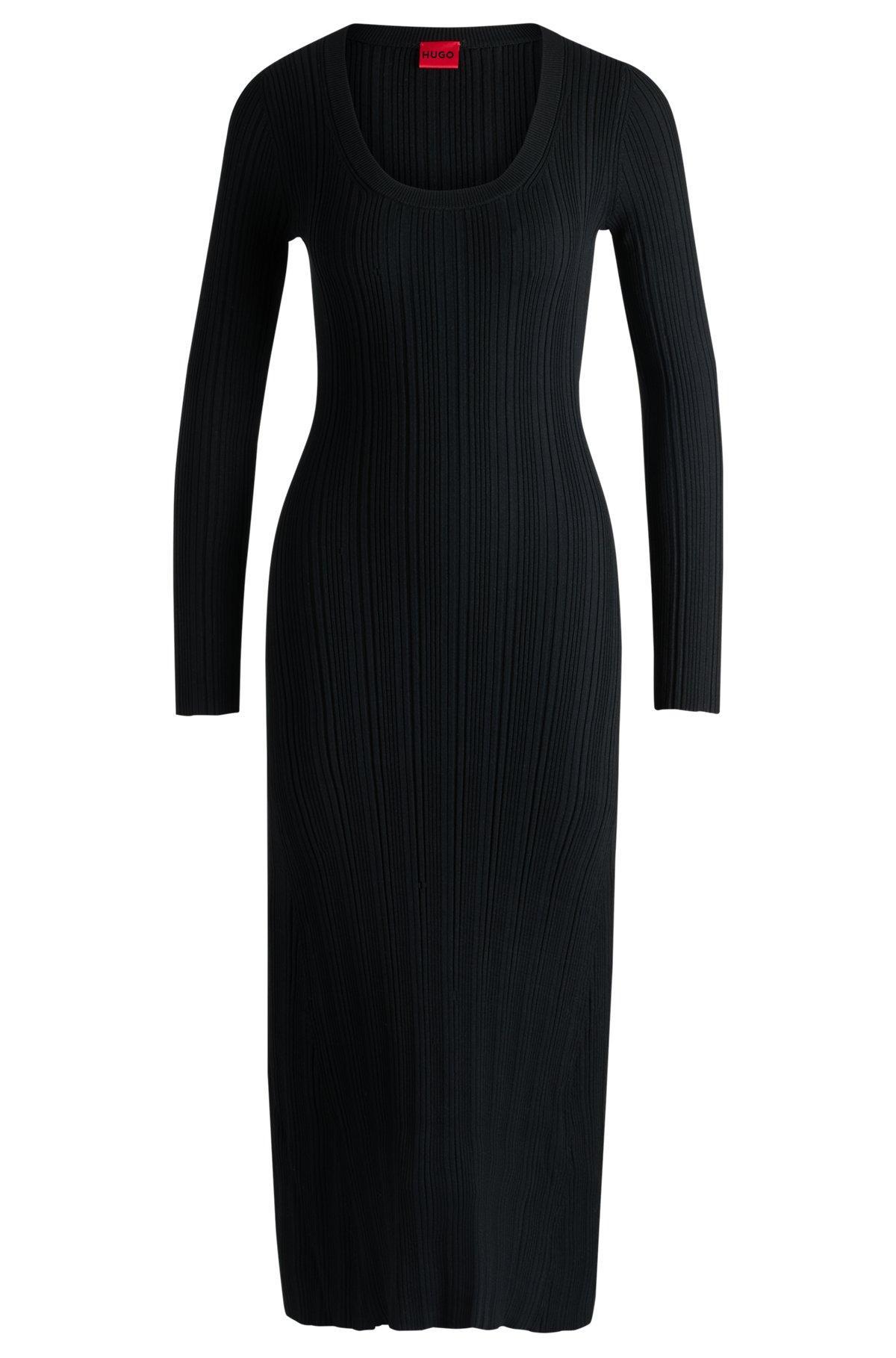 Slim-fit midi-length dress with irregular ribbed structure Product Image