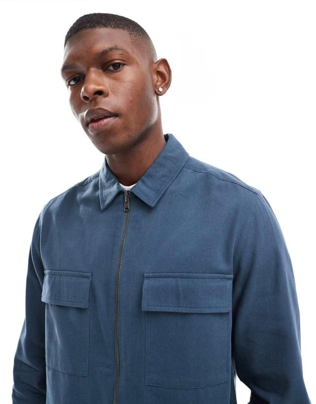 ASOS DESIGN overshirt with front zip in blue Product Image