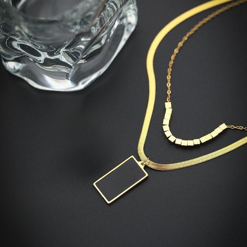 Rectangle Pendant Layered Alloy Choker Product Image