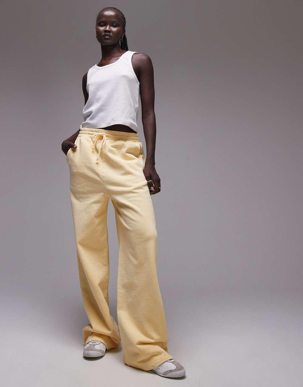 Topshop acid wash wide leg sweatpants in buttermilk Product Image