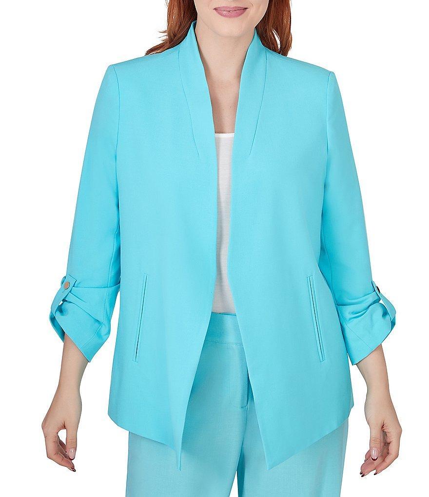 Ruby Rd. Stand Collar Long Roll-Tab Sleeve Open-Front Jacket Product Image