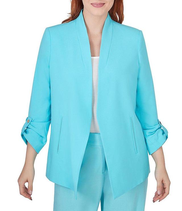 Ruby Rd. Stand Collar Long Roll-Tab Sleeve Open-Front Jacket Product Image