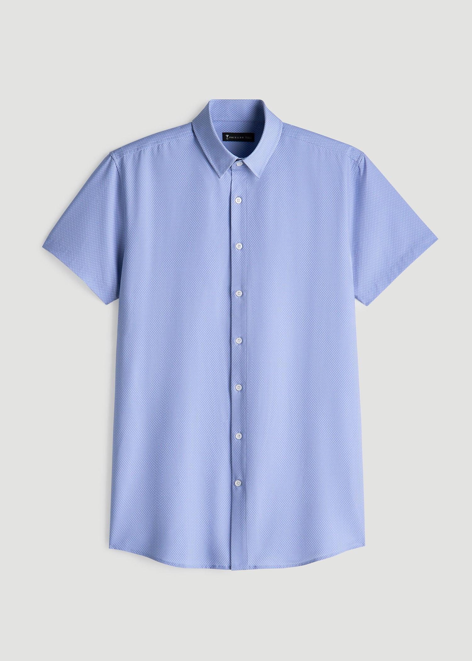 Short Sleeve Traveler Stretch Button Shirt for Tall Men in Blue Diamond Print Product Image