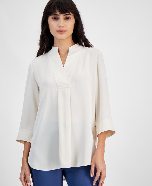 Anne Klein Womens Split-Neck 3/4-Sleeve Tunic Top Product Image