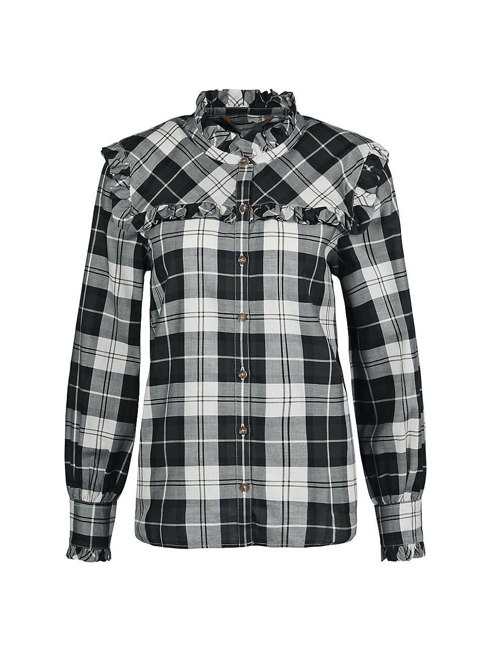 Womens Barbour Angelina Plaid Cotton Ruffled-Yoke Shirt Product Image