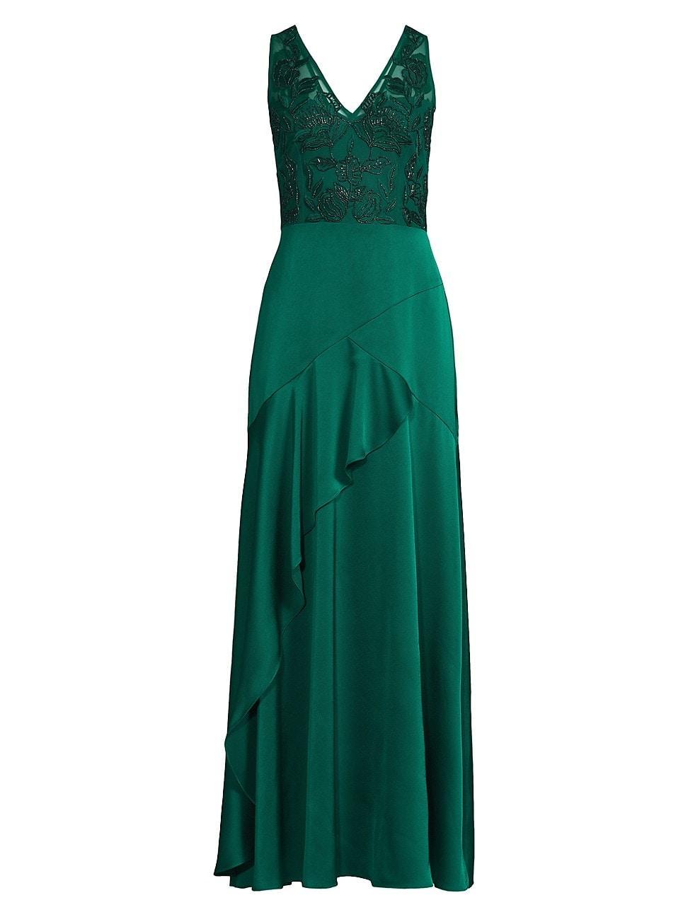 Womens Beaded Satin Sleeveless Gown Product Image