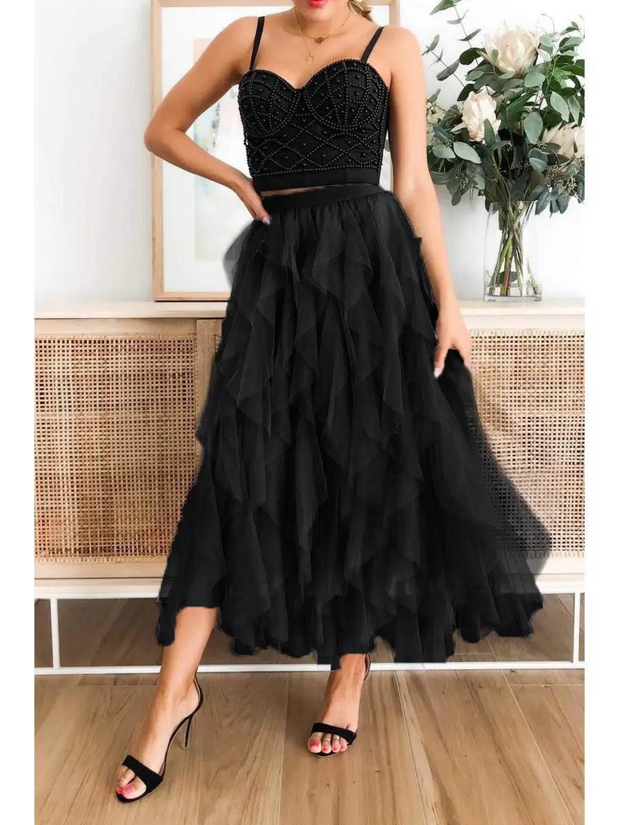 Black A-Line Long Tulle Skirt Female Product Image