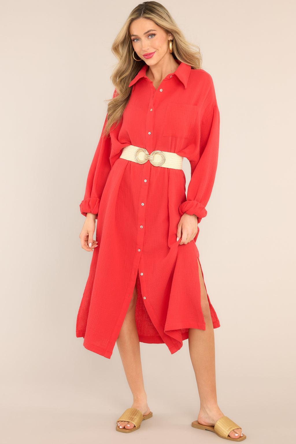 Somewhere Up Above Cherry 100% Cotton Midi Dress Product Image