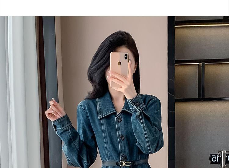 Long-Sleeve Denim A-Line Shirt Dress Product Image