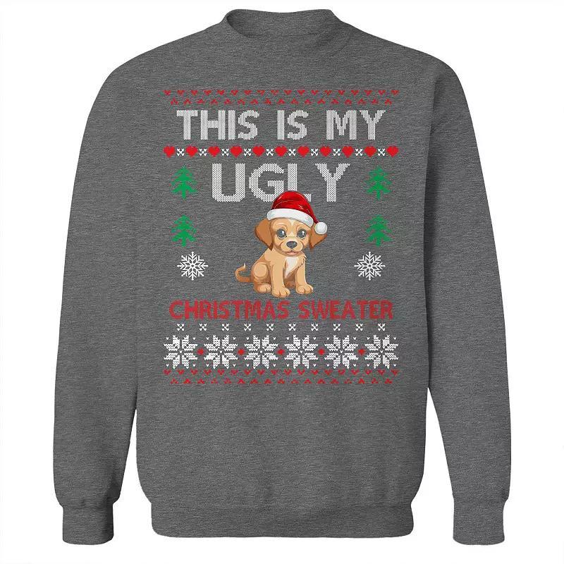 Mens Ugly Puppy Christmas Sweater Graphic Sweatshirt Grey Heather Product Image