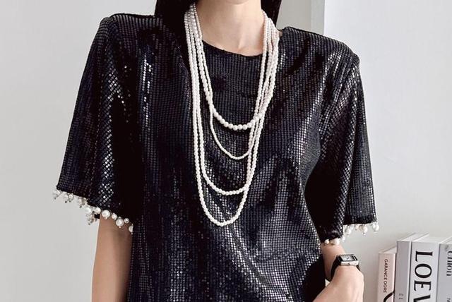 Short-Sleeve Sequined Mini Dress Product Image