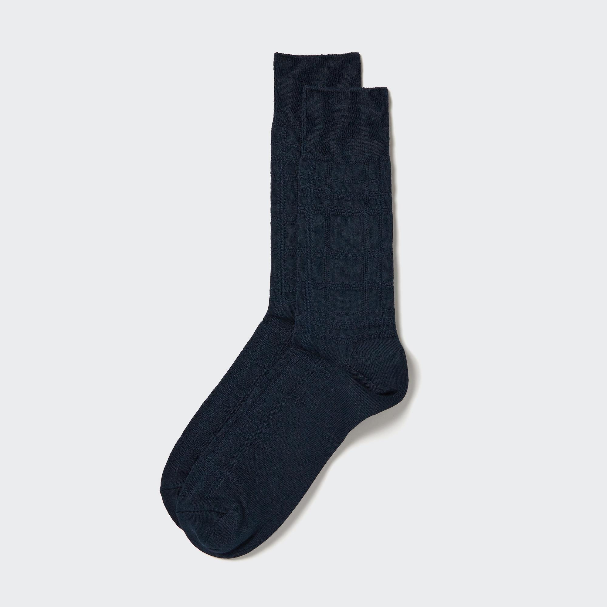 Mens Links Checked Socks with Deodorizing Navy US8-US11 UNIQLO US Product Image